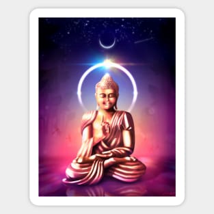 Buddha Under Ethereal Sky Sticker